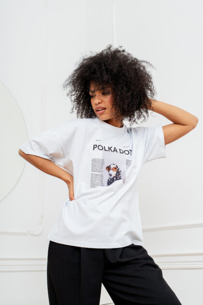 T-SHIRT POLKA DOT BIAŁY