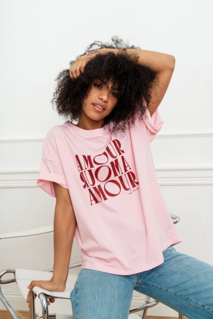 T-SHIRT AMOUR RÓŻOWY