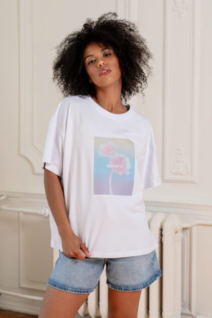 T-SHIRT PASTEL FLOWER BIAŁY